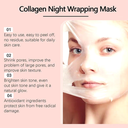 Collagen Overnight Wrapping Peel off Facial Mask, Korean Collagen Night Wrapping Mask Deeply Hydrates Night Care Mask Cream 75Ml